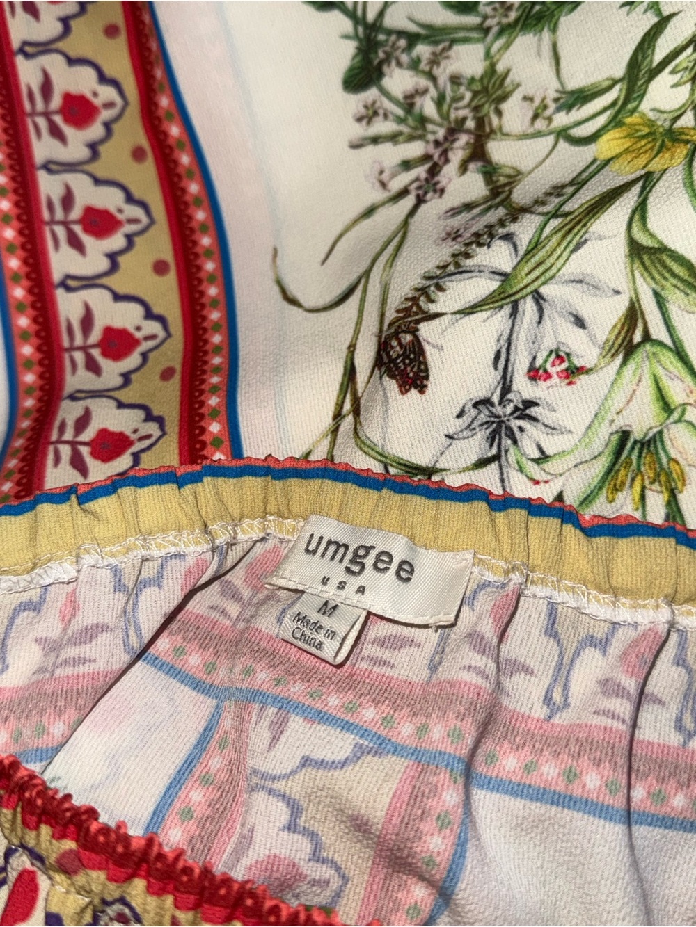 Umgee Cream Off-Shoulder Floral Embroidered Peasant Blouse with Coral Trim - Picture 5 of 5